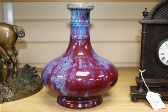 A Chinese famille rose crackleglaze vase and a Jun type vase tallest 34cm